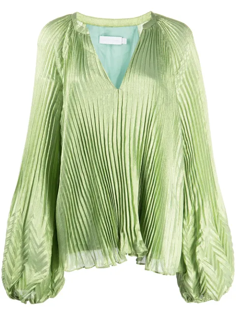 Simkhai silk-blend V-neck pleated top