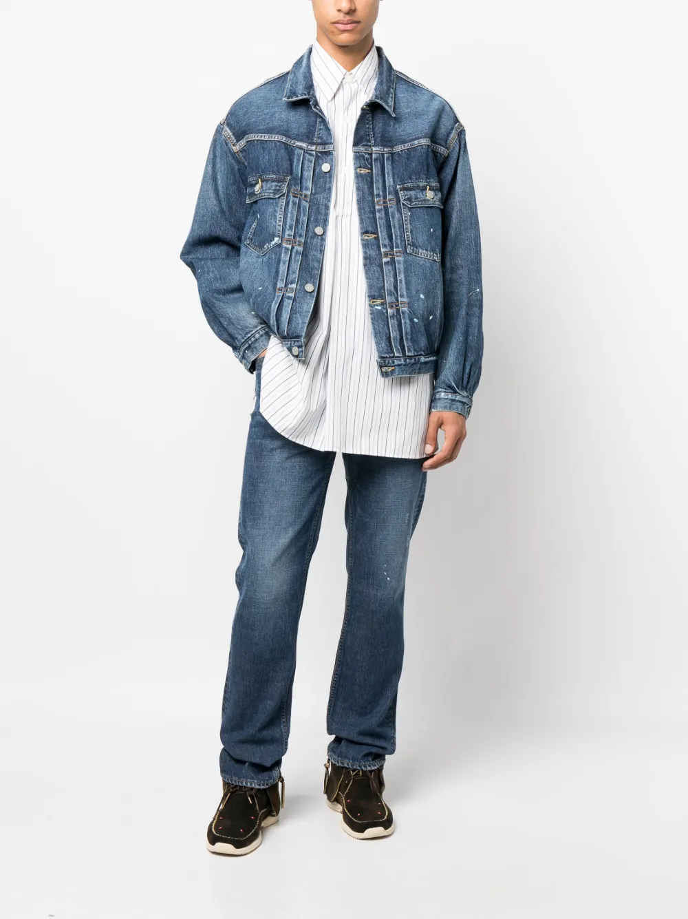 visvim distressed denim jacket - Blauw