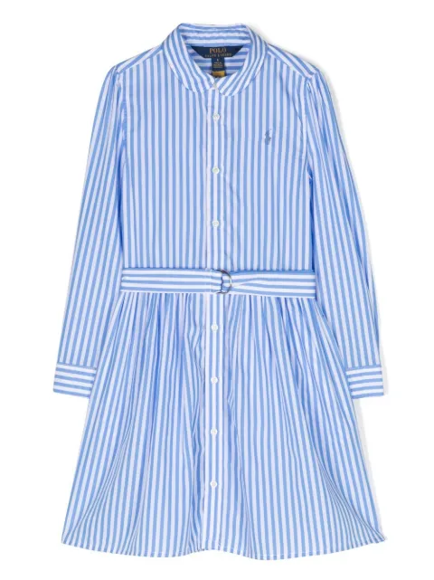 POLO RALPH LAUREN KIDS embroidered-logo striped shirt dress
