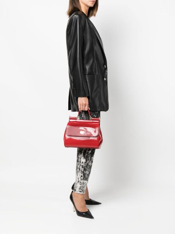 Sicily Medium Leather Shoulder Bag in Red - Dolce Gabbana