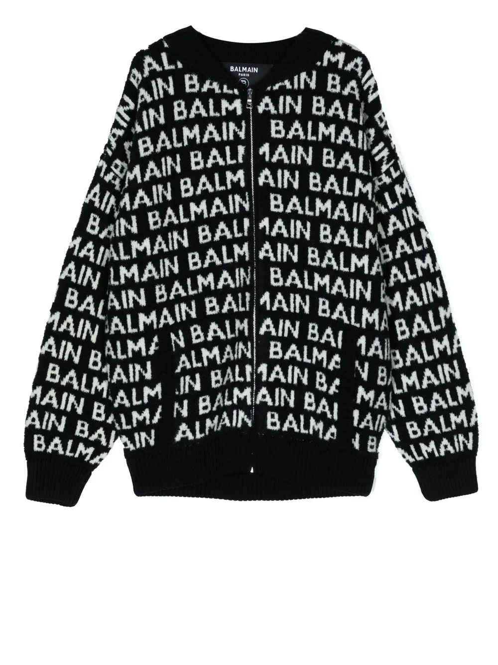 

Balmain Kids intarsia-knit logo zip-up cardigan - Black