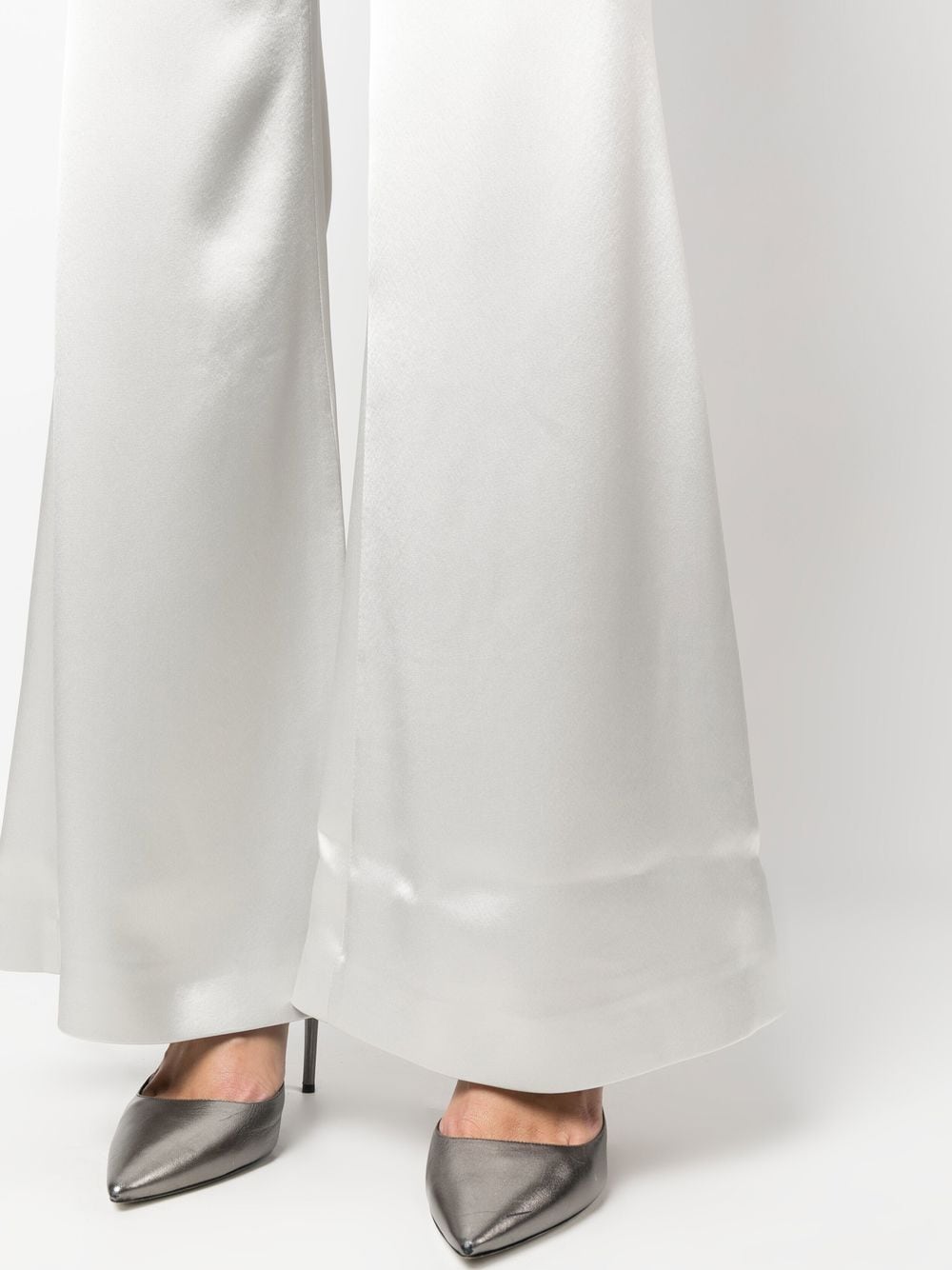 Shop Galvan Julianne Flared Satin Trousers In Grey