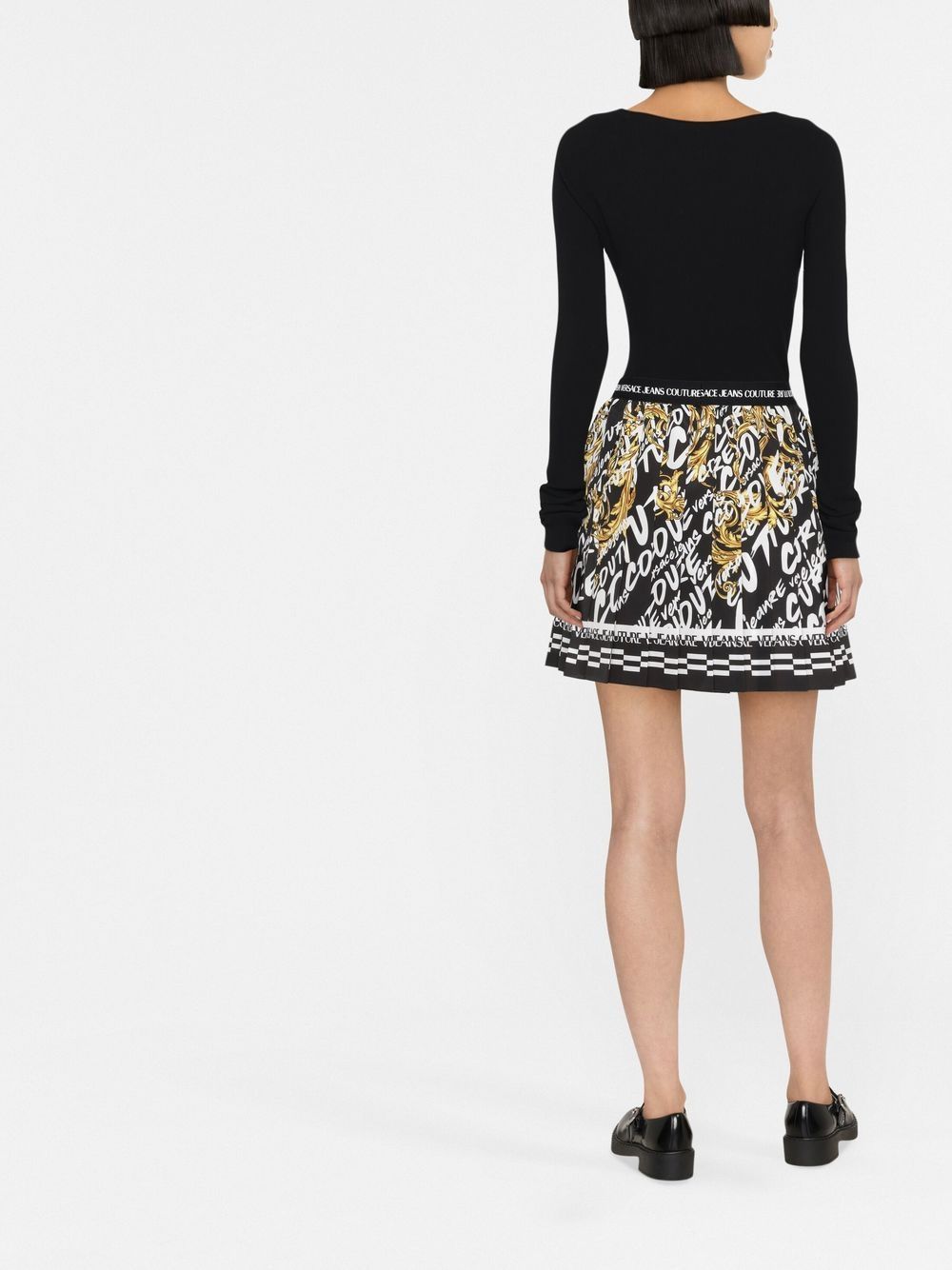 Shop Versace Jeans Couture Barocco-print Pleated Skirt In Black