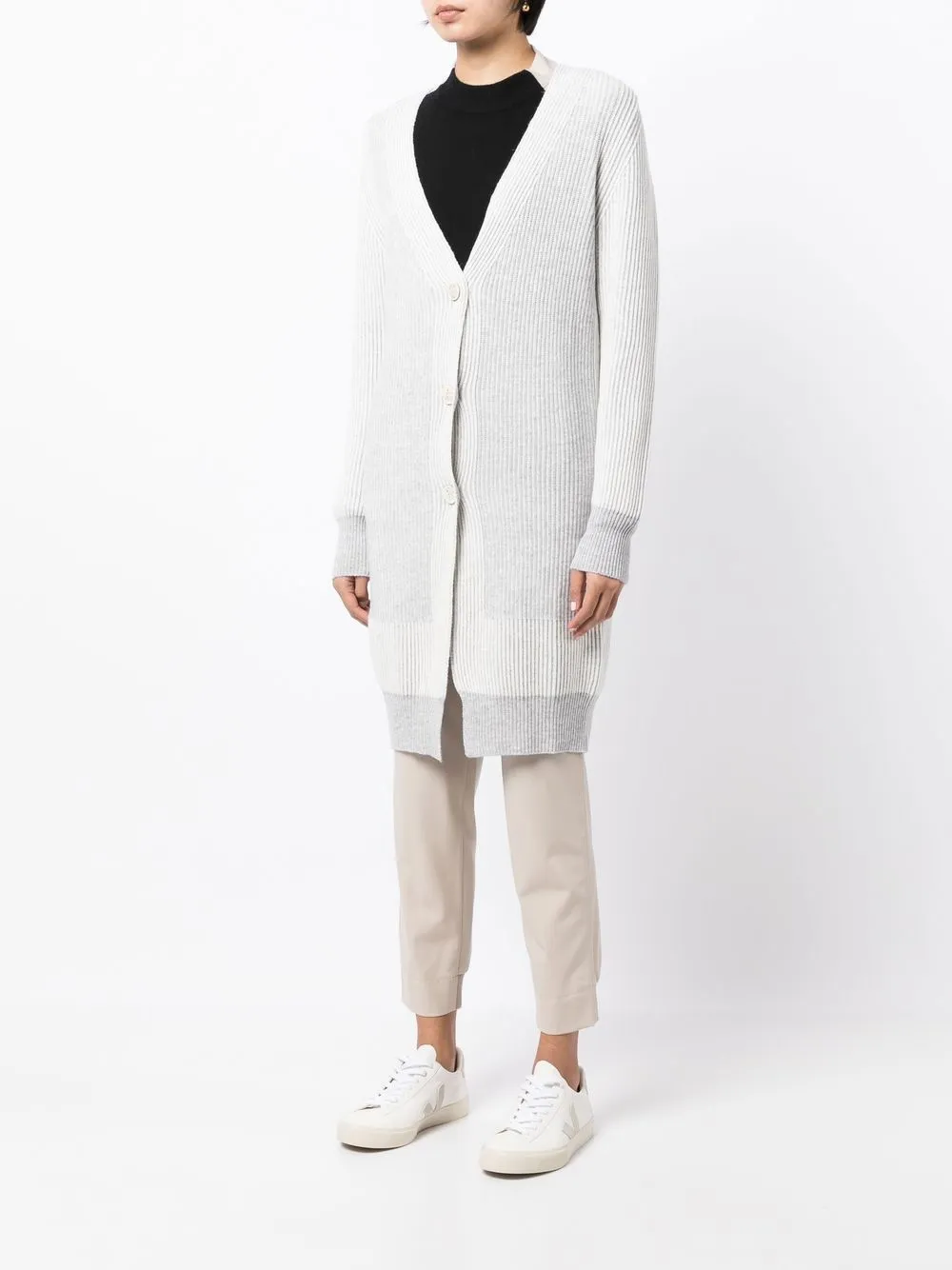 Lorena Antoniazzi V-neck Button Cardi-coat In Grey