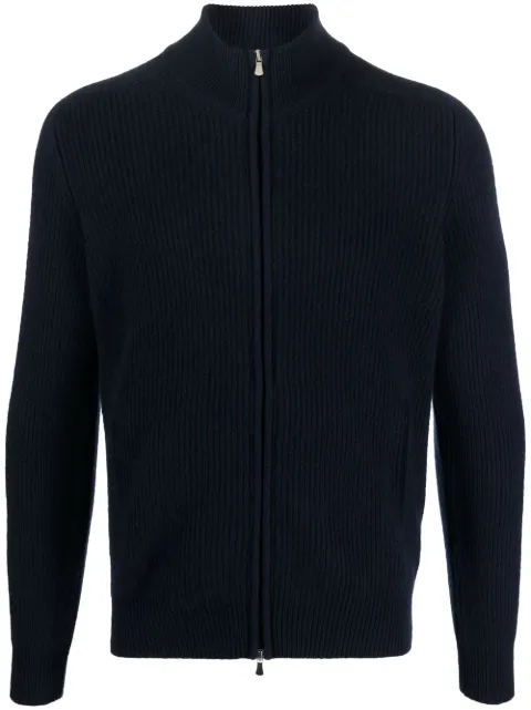 Barba rib-knit zipped cardigan