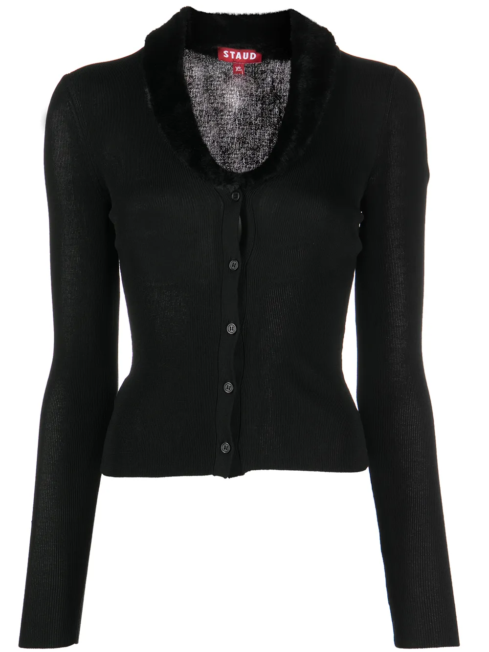 

STAUD Celina faux-fur trim cardigan - Black