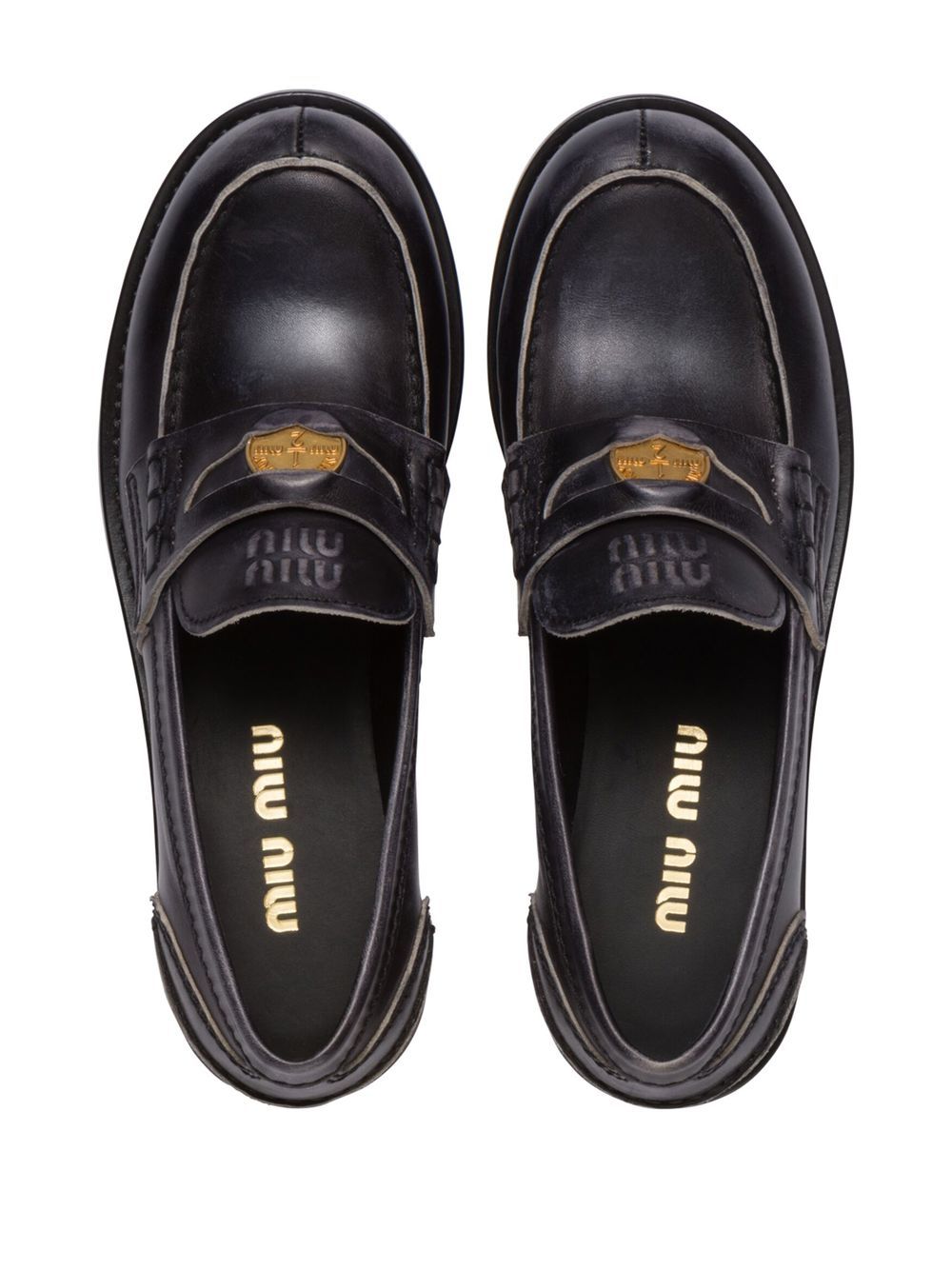 Shop Miu Miu Logo-plaque Leather Loafers In Black