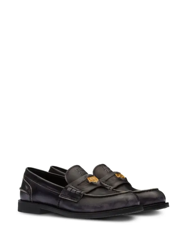 MIU MIU フリンジ付きブラックローファー fringe loafers MIU MIU Vernice Soft Pearl Chain Convertible Loafers 39