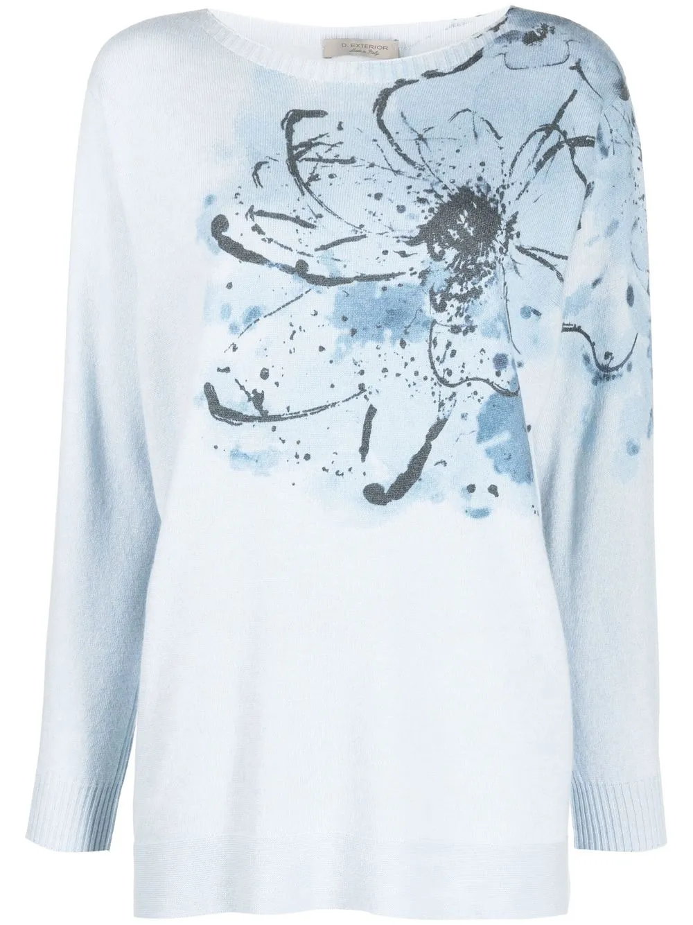 

D.Exterior floral-print boat-neck jumper - Blue