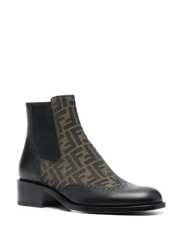 FENDI monogram pattern Leather Ankle Boots Black FARFETCH EG