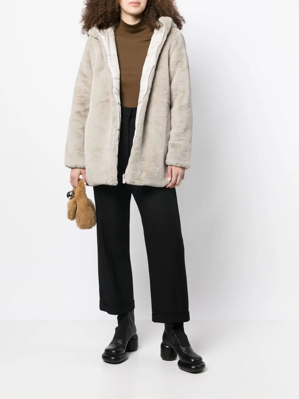 Save The Duck Reversible Padded Faux-fur Zipped Coat In Nude