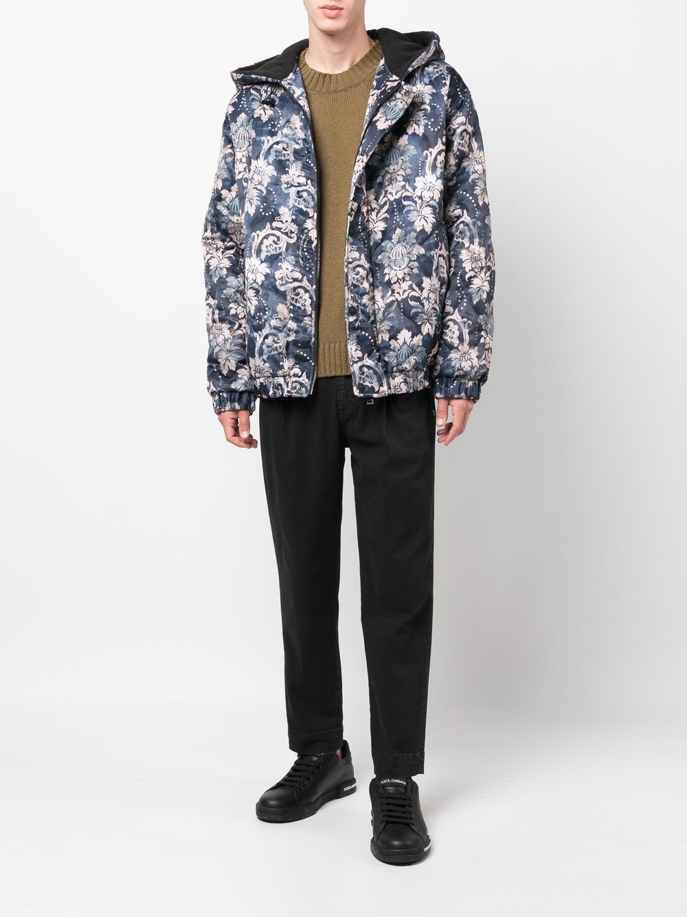 Shop Versace Jeans Couture Floral-print Padded Jacket In Blau