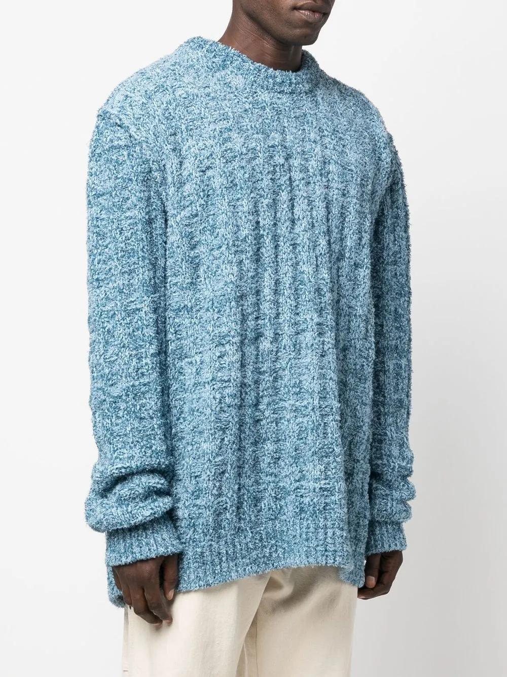 Shop Maison Margiela Ribbed-knit Crew-neck Jumper In Blue