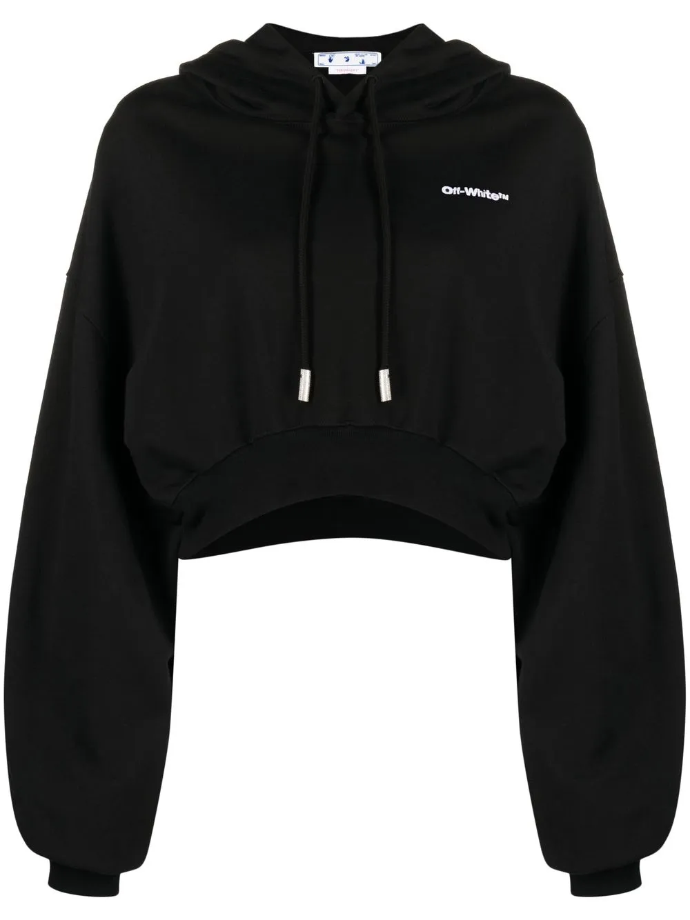 Off-white Embroidered-logo Cropped Hoodie In Black