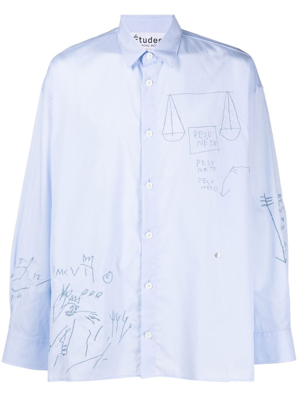 Shop Etudes Studio Doodle-print Button-up Shirt In Blau