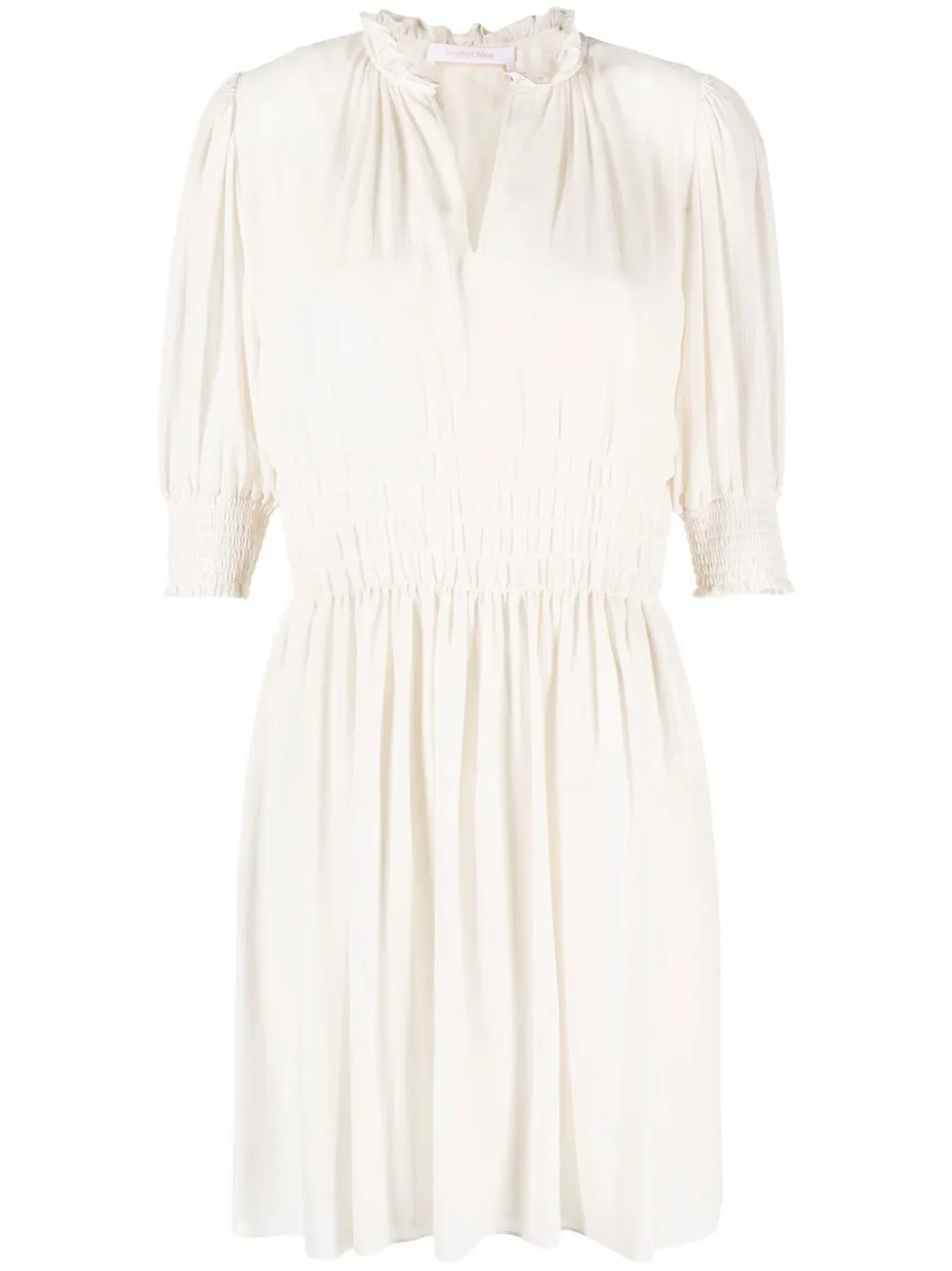 

See by Chloé vestido midi plisado con cuello en V - Blanco