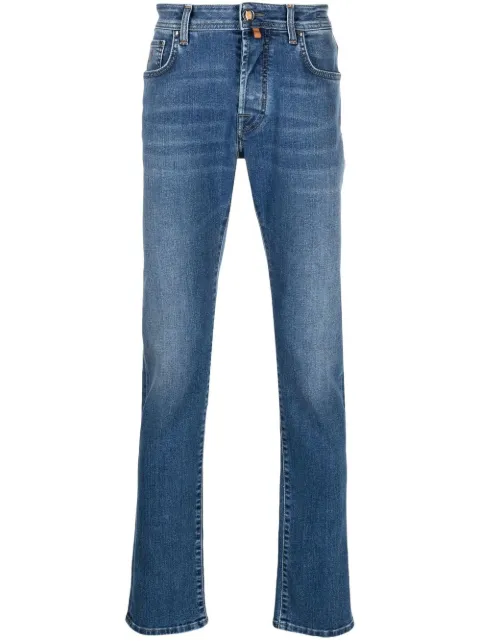 washed slim-cut jeans