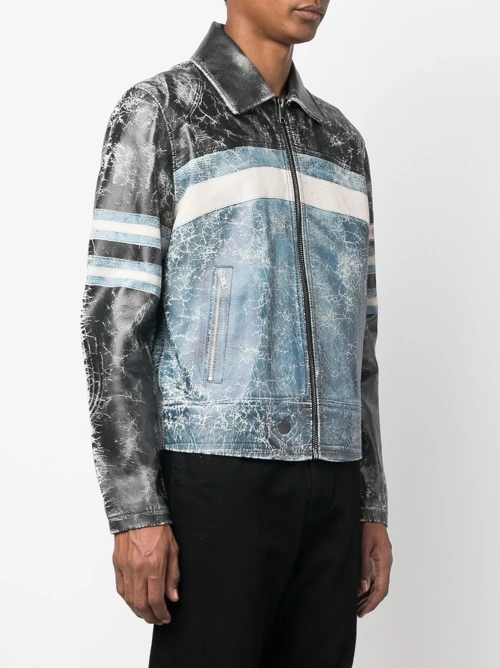 Diesel L-prom Trompe L'oeil Print Leather Jacket In Blau