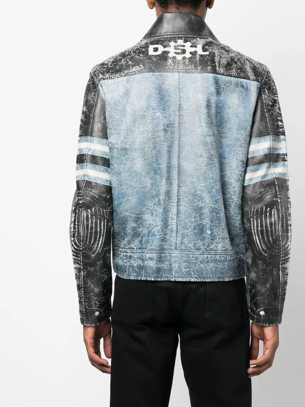 Diesel L-prom Trompe L'oeil Print Leather Jacket In Blau