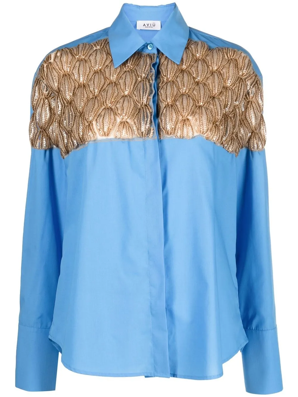 

Aviù camisa plisada con bordado - Azul