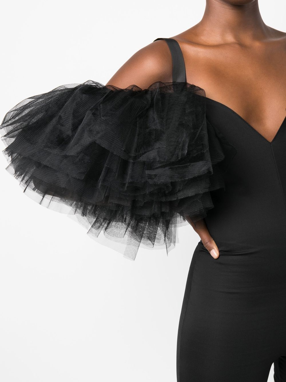 Black Farfetch Women Clothing Playsuits Tulle-sleeve V-neck playsuit 