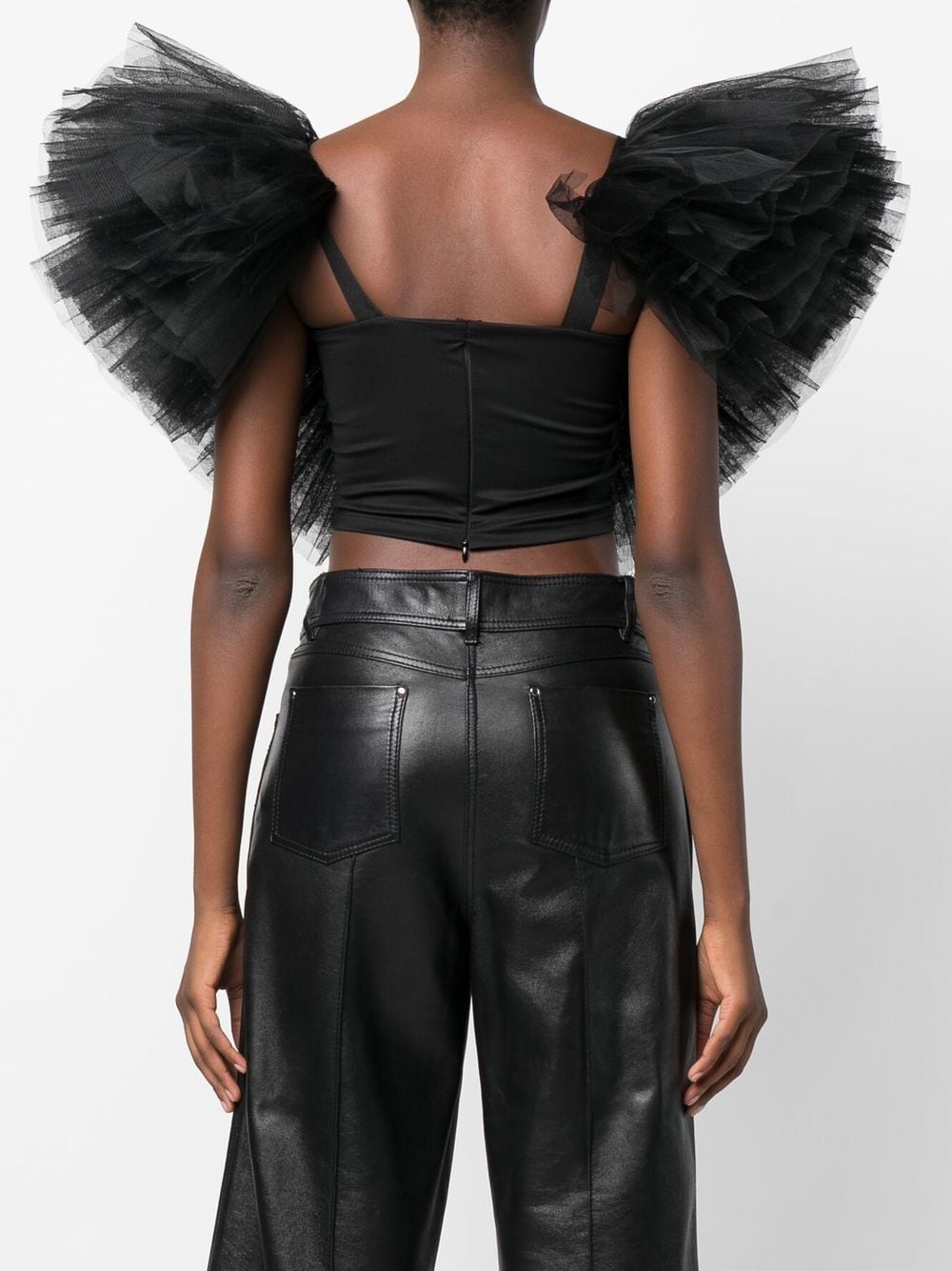 Shop Alchemy Tulle-detail Cropped Top In Black