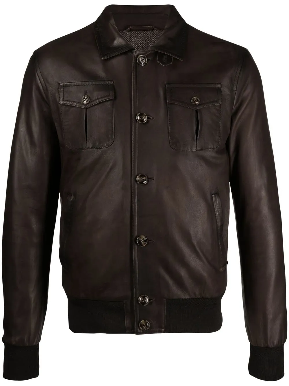 

Barba chest-pocket leather jacket - Brown