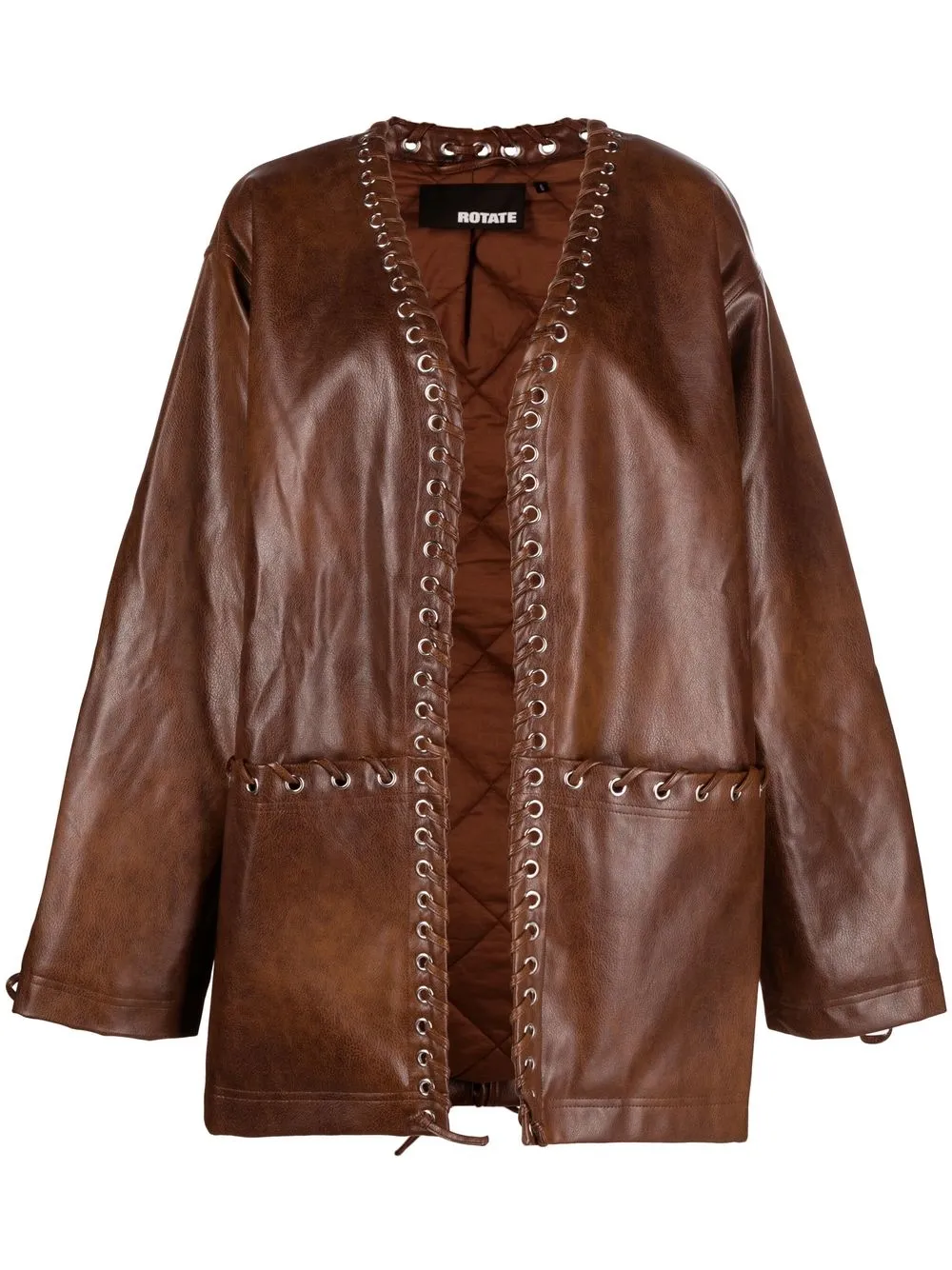 

ROTATE eyelet-detailing faux-leather coat - Brown