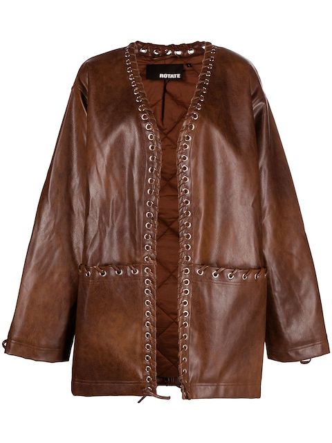 ROTATE eyelet-detailing faux-leather coat