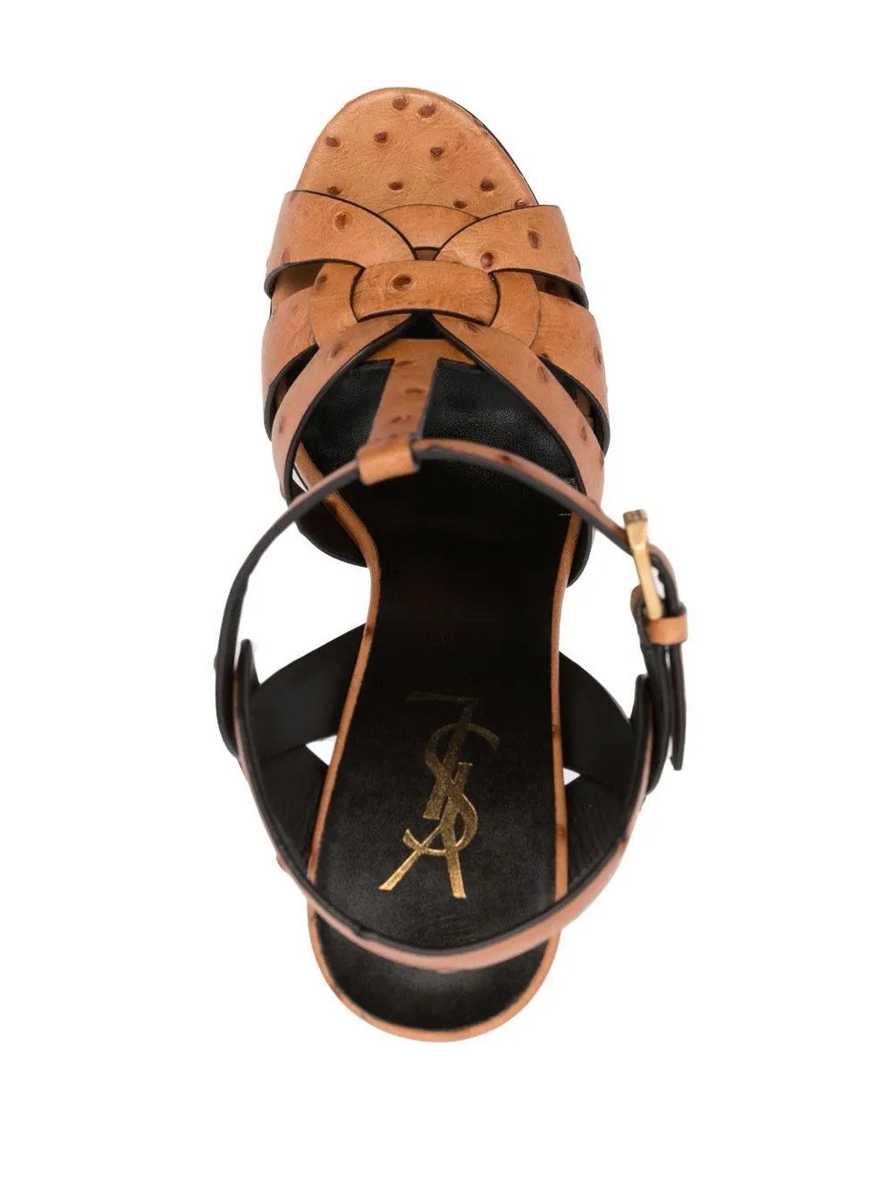 Saint Laurent Tribute Ostrich-embossed Platform Sandals In Nude