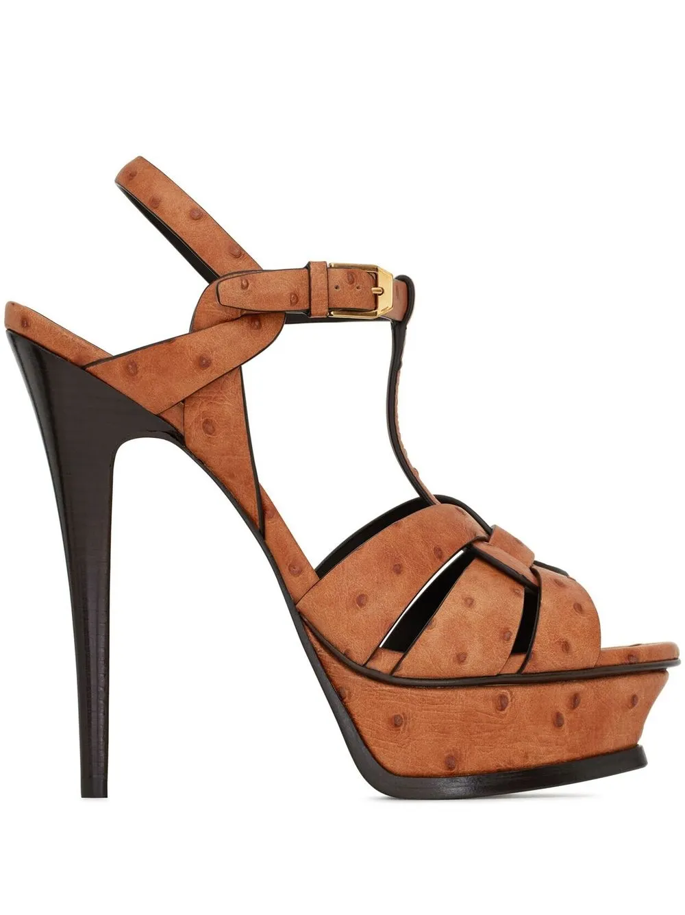 

Saint Laurent Tribute Ostrich-embossed platform sandals - Neutrals