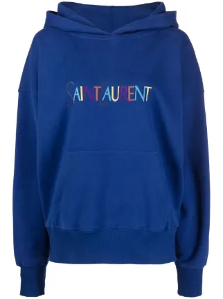 Saint Laurent embroidered logo long sleeve Hoodie Blue FARFETCH TR