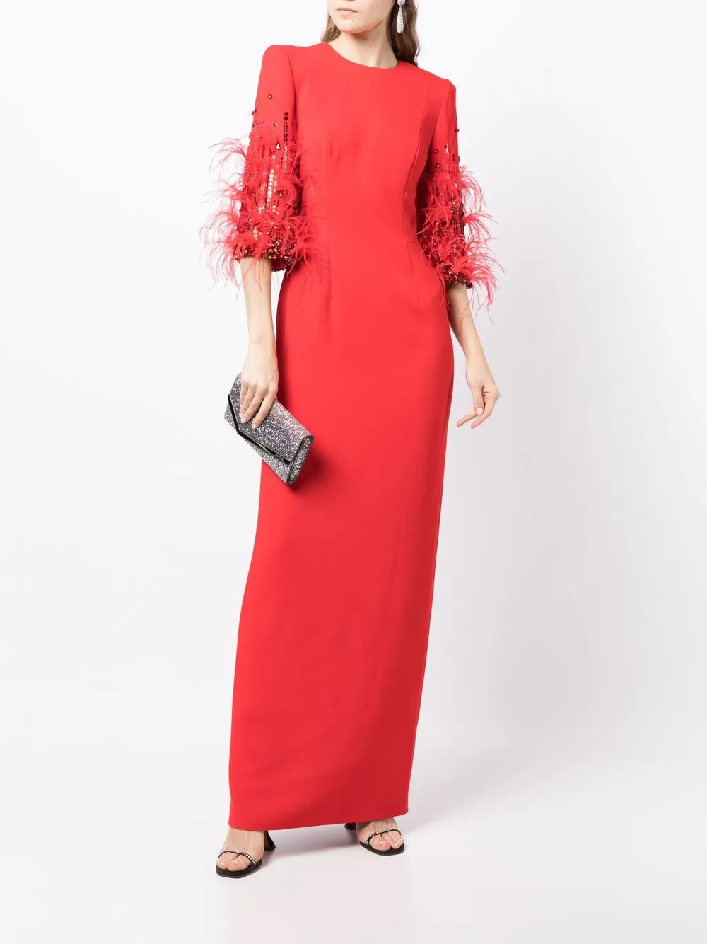 Jenny Packham Jurk verfraaid met veren - Rood