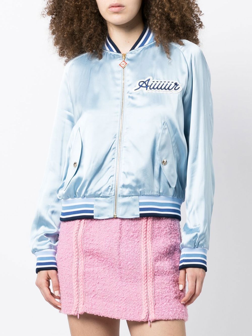 Baby Blue Satin Bomber Jacket for Women