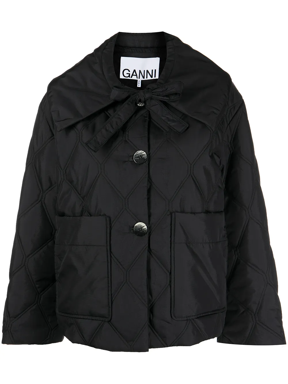 

GANNI quilted oversize-collar jacket - Black