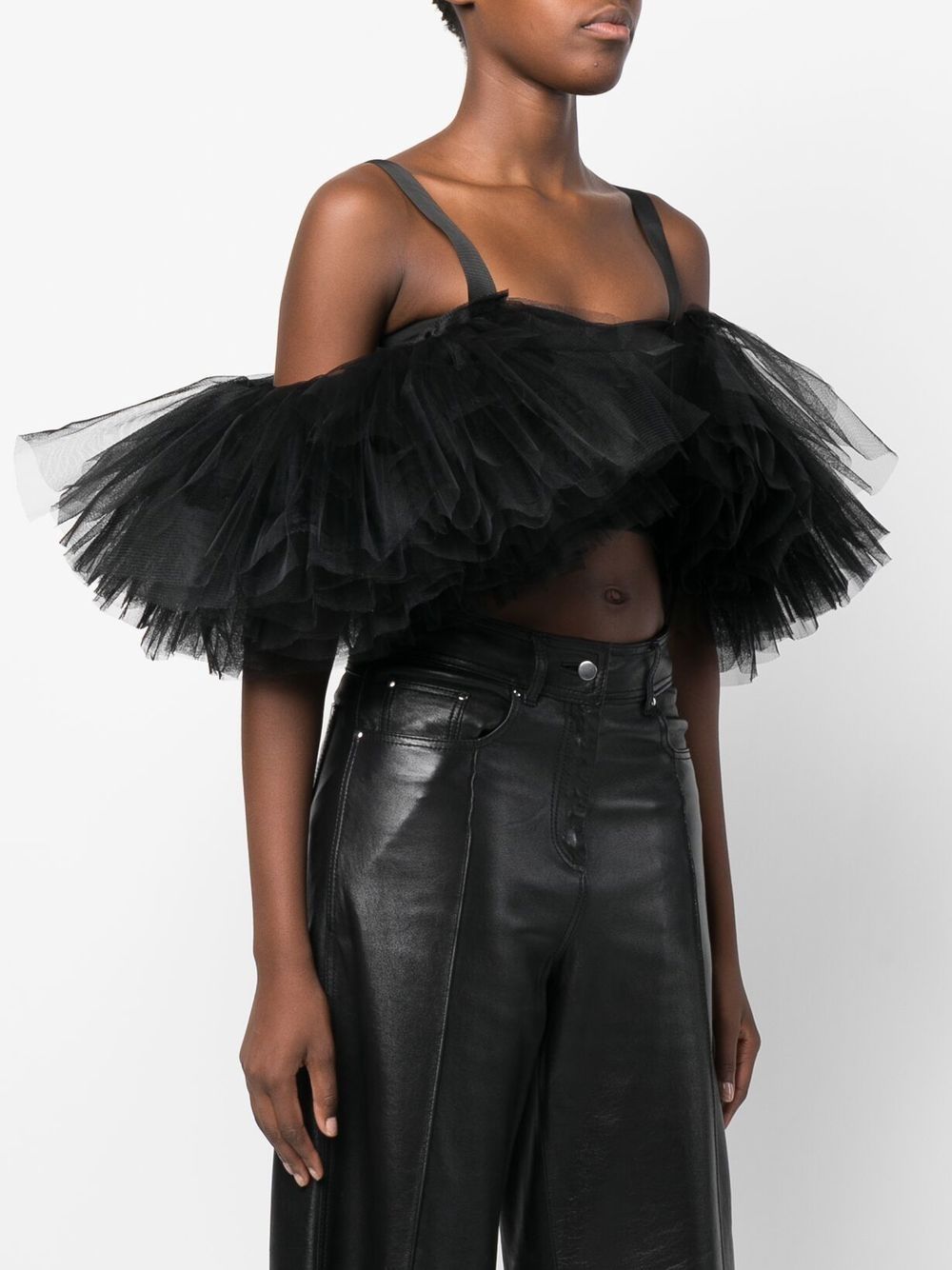 Shop Alchemy Tulle-detail Cropped Top In Black