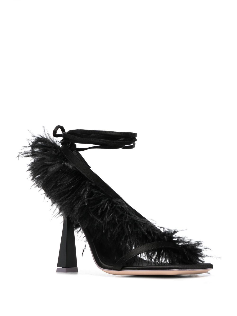 Shop Sebastian Milano Marie A. 110mm Feather-trim Sandals In Black