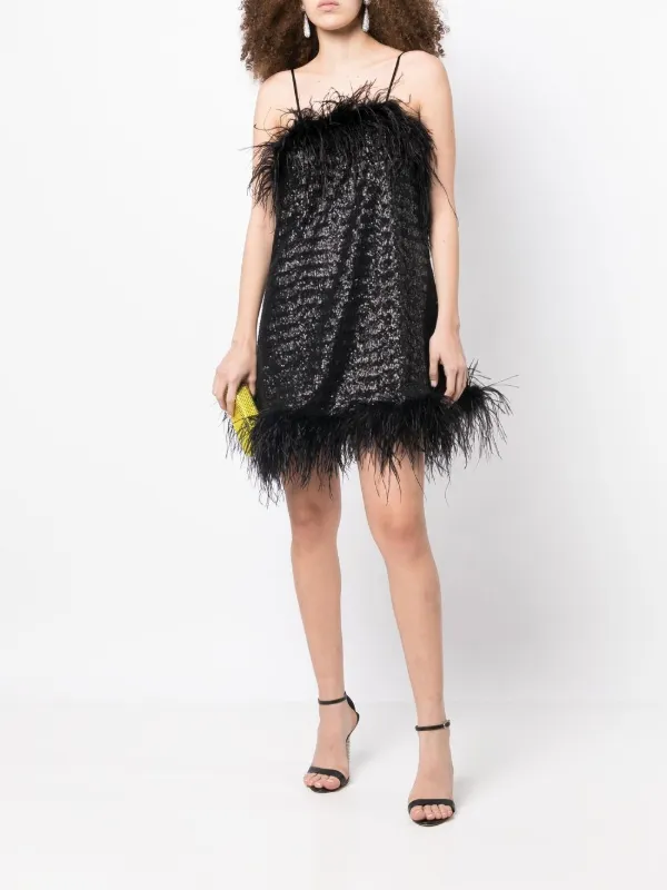 Gilda & Pearl Seraphina Feather-trim Sequin Dress - Black