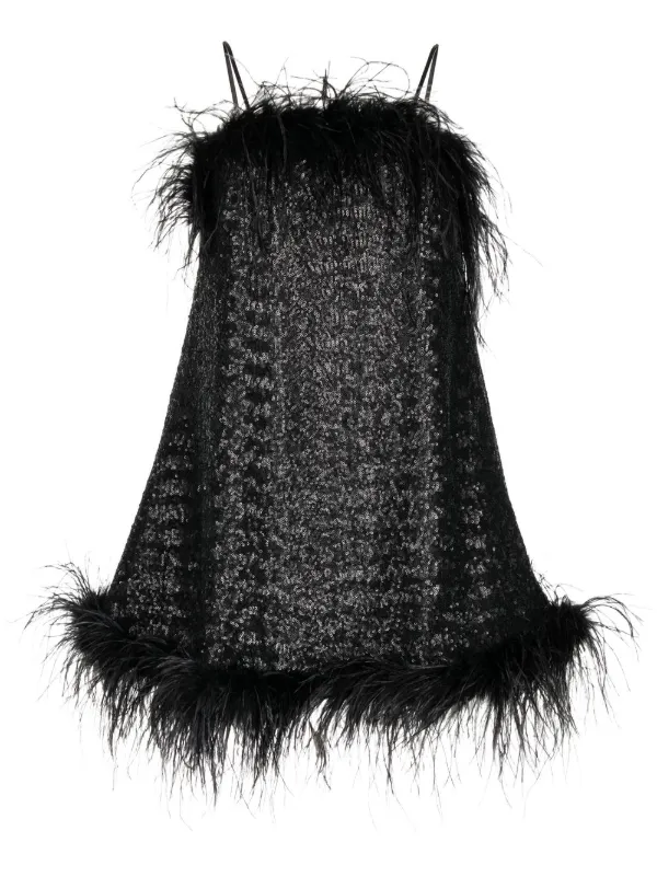 Gilda & Pearl Seraphina Feather-trim Sequin Dress - Black