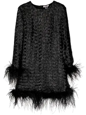 michael kors feather embroidered dress Feather Trim Stretch Crepe Shift Dress in DEEP FUCHSIA - Sale