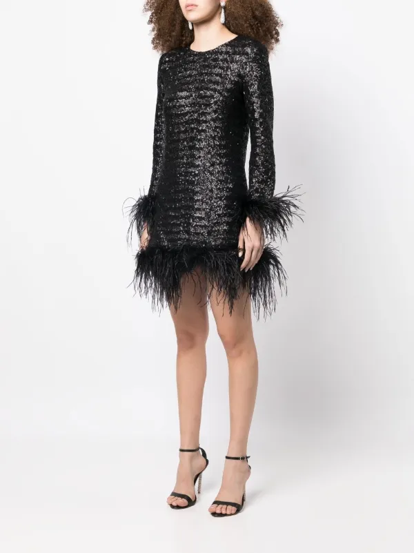 feather trim sequin dress Feather Trim Sequin Dress