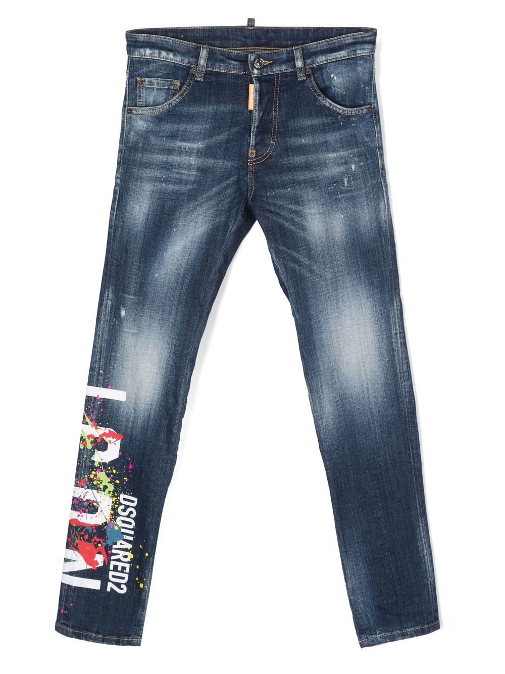 DSQUARED2 TEEN PAINT-SPLATTER LOGO-PRINT JEANS