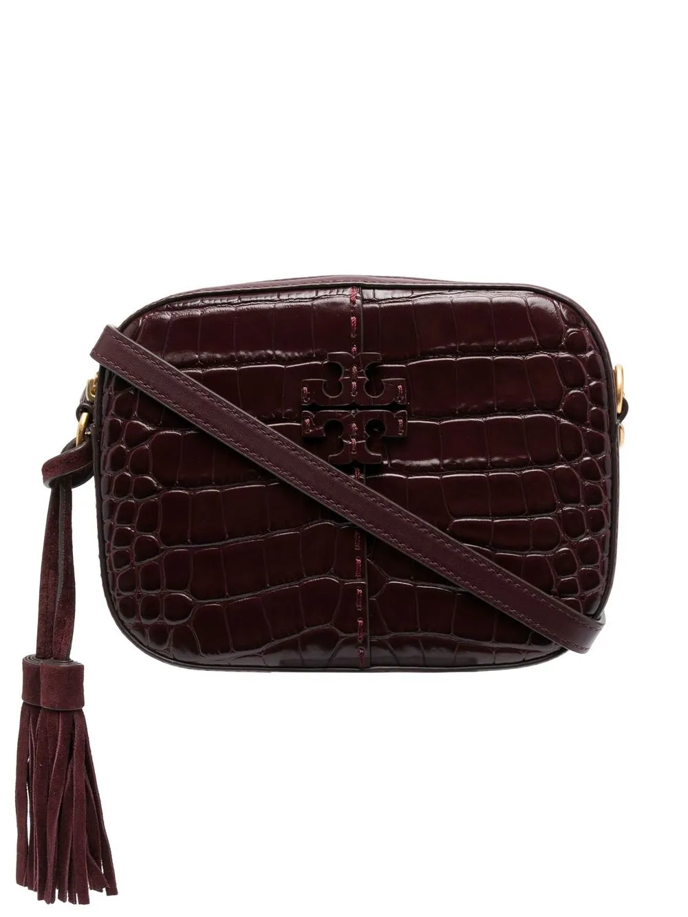 Tory Burch Crocodile Embossed Crossbody Bag In Rot | ModeSens