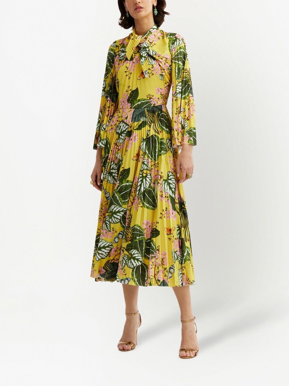 Oscar de la Renta Midi-jurk met bloemenprint - Geel