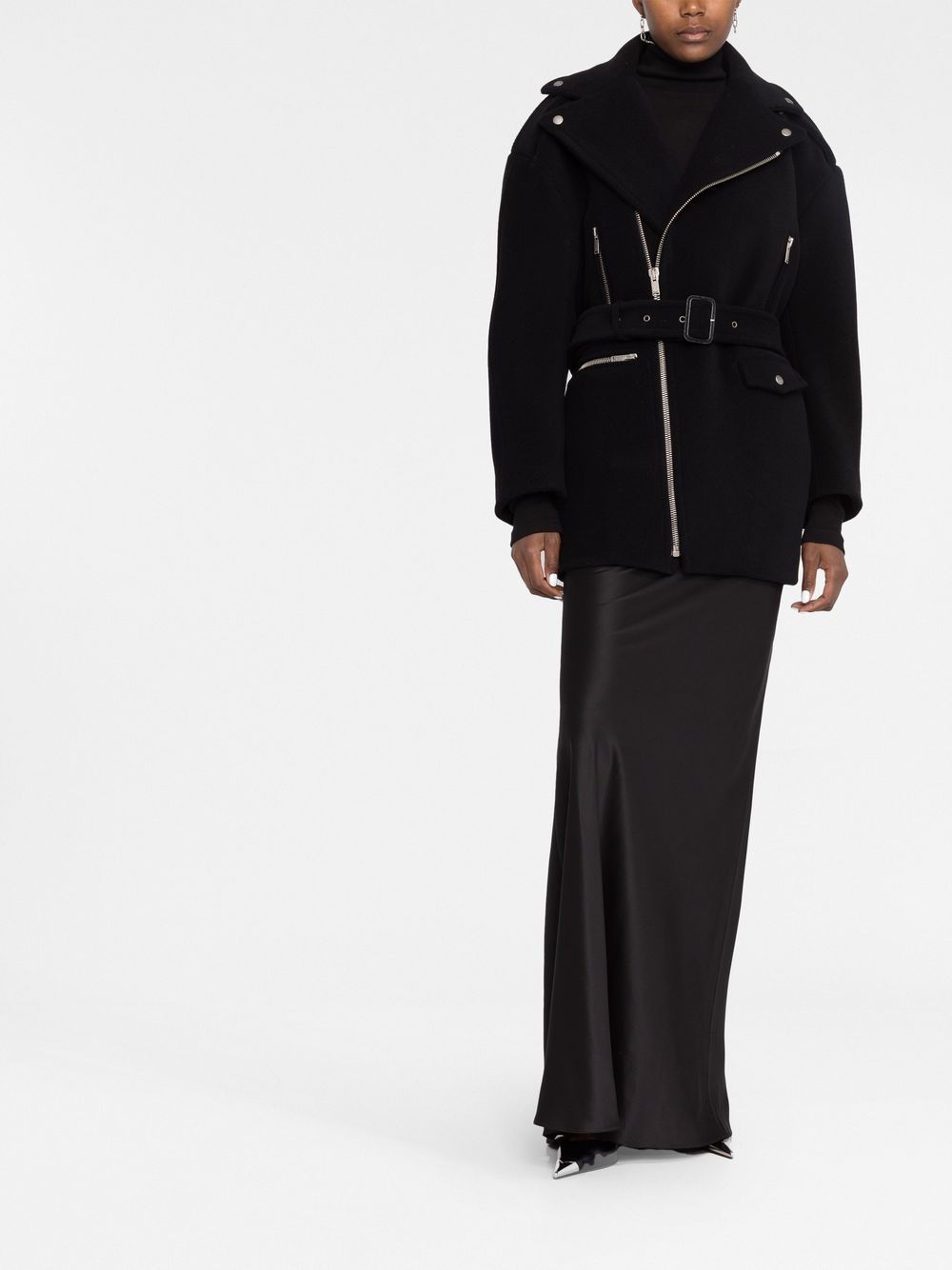 Shop Saint Laurent Notched-collar Zip-fastening Coat In Black