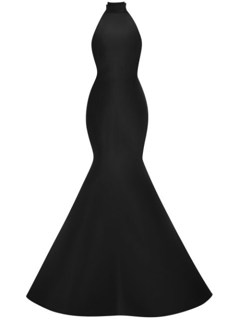 Oscar de la Renta Bow-embellished silk halterneck gown