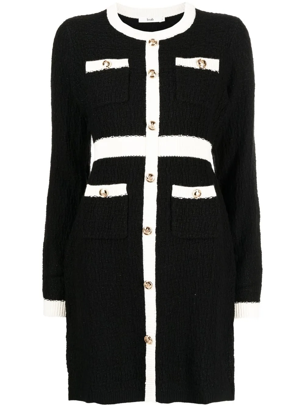 B+ab Button-front Long-sleeved Midi Dress In Schwarz