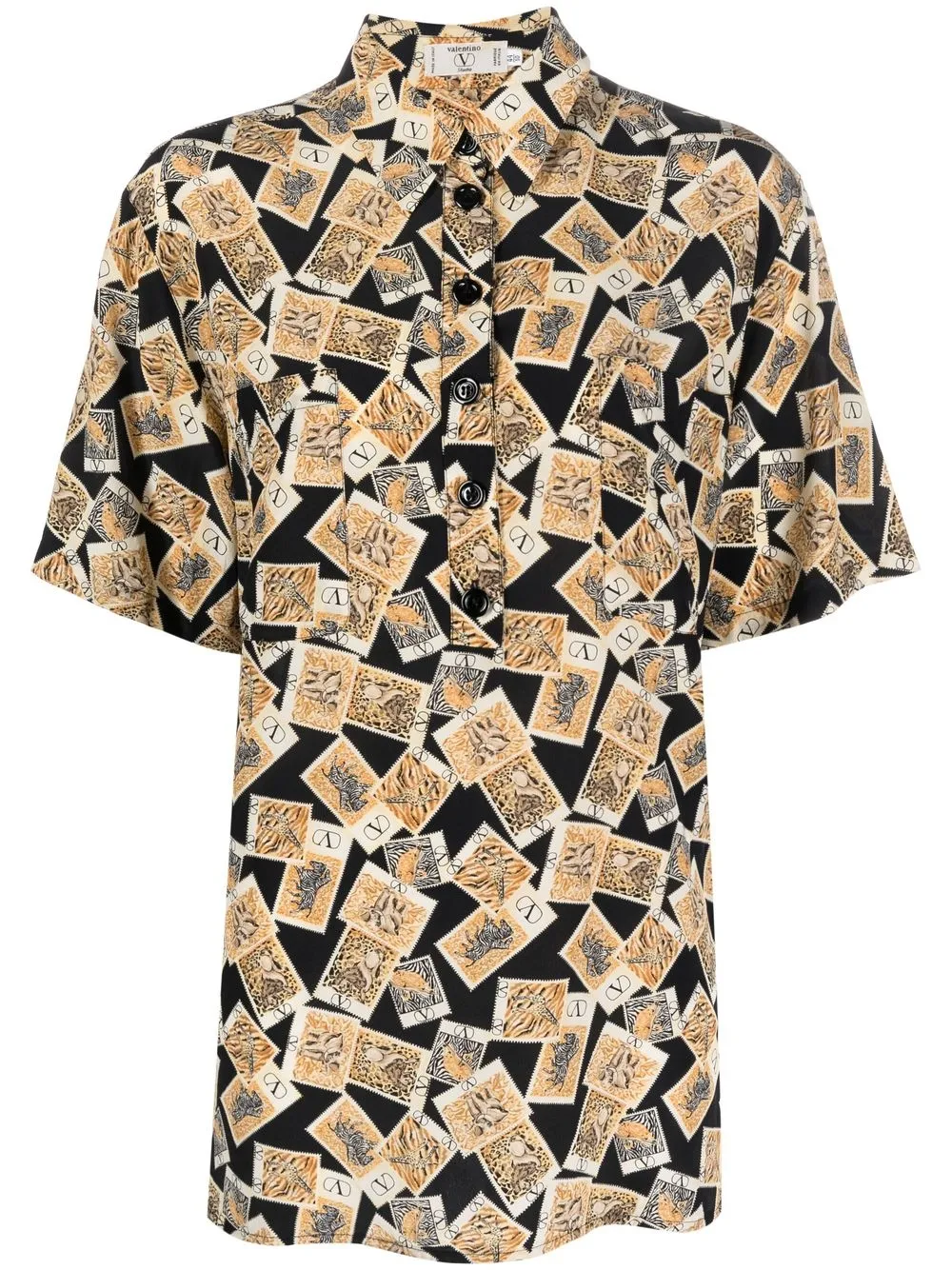 

Valentino Pre-Owned 1980s card print silk short-sleeved shirt - Brown