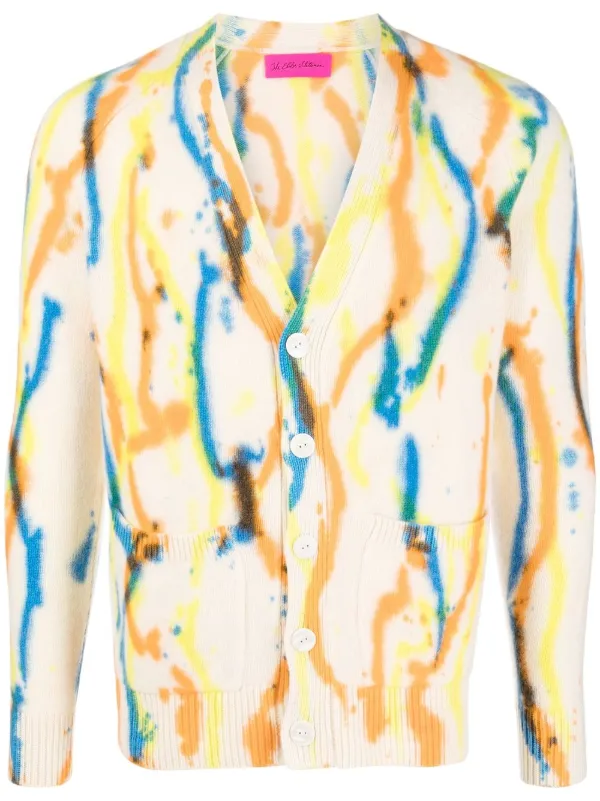 The Elder Statesman Knitted Painterly-print Cashmere Cardigan in Neutrals