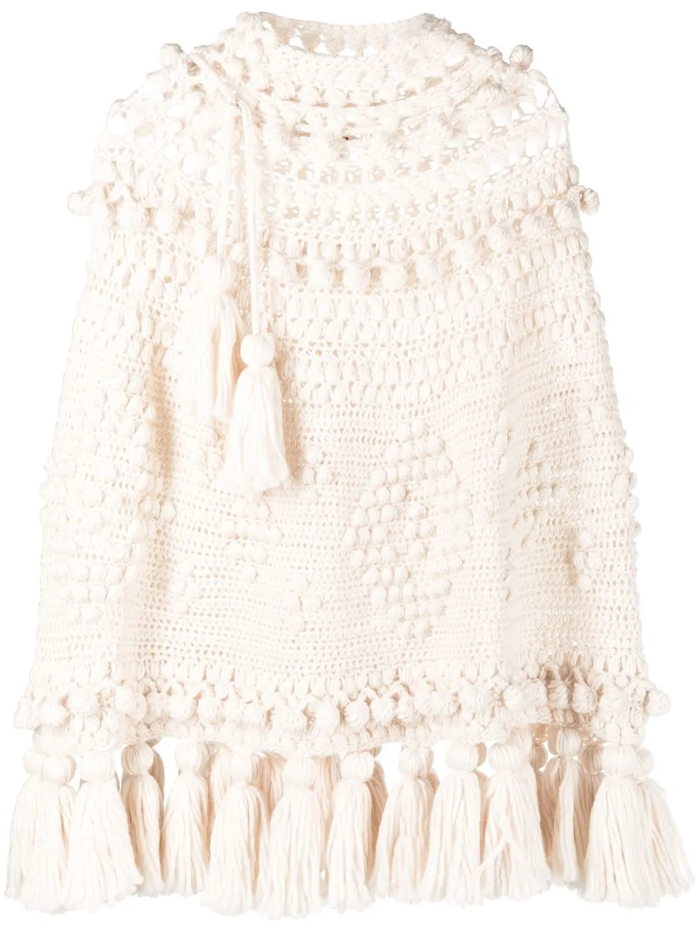 

ZIMMERMANN Kaleidoscope Crochet wool poncho - Neutrals